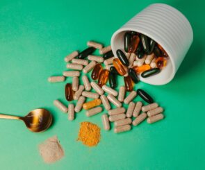 supplements on green background